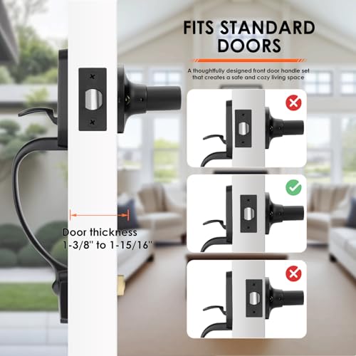Haidms Front Door Handle Black, Entry&Exterior Door Handles and Reversible Handle Lever,Single Cylinder Door Handle Set with Lower Half Lever for Left and Right Hand Door, Matte Black - Image 3