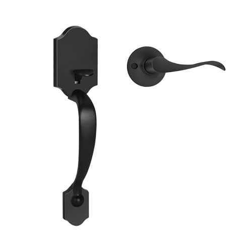 Haidms Front Door Handle Black, Entry&Exterior Door Handles and Reversible Handle Lever,Single Cylinder Door Handle Set with Lower Half Lever for Left and Right Hand Door, Matte Black - Image 1