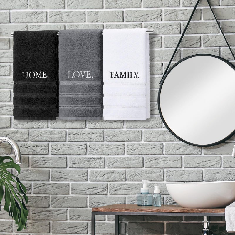 FuWeave 3 Pcs Farmhouse Decorative Hand Towels for Bathroom and Kitchen Rustic Embroidered Cotton Hand Towels Decorative Set for Boho Bathroom Decor(Black,Home Love Family) - Image 5
