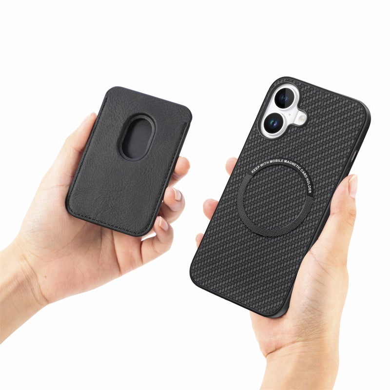 HuHa Protective Cover For iPhone 16 Carbon Fiber Leather Card Magsafe Phone Case(Black) - Image 4