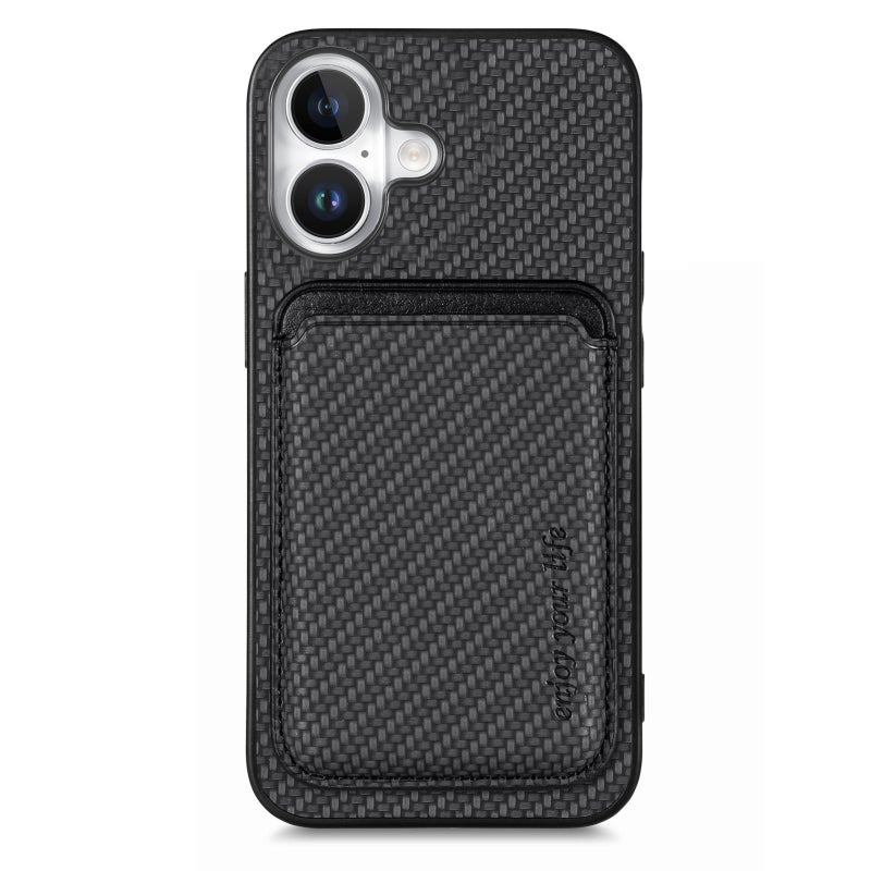 HuHa Protective Cover For iPhone 16 Carbon Fiber Leather Card Magsafe Phone Case(Black) - Image 1