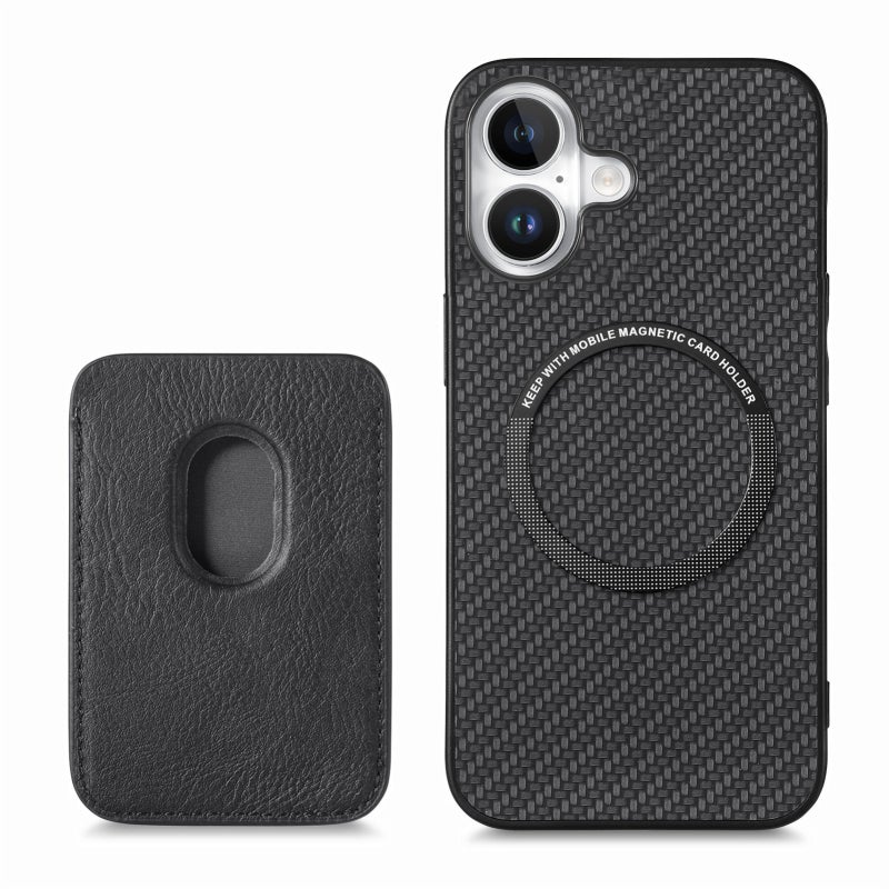 HuHa Protective Cover For iPhone 16 Carbon Fiber Leather Card Magsafe Phone Case(Black) - Image 3