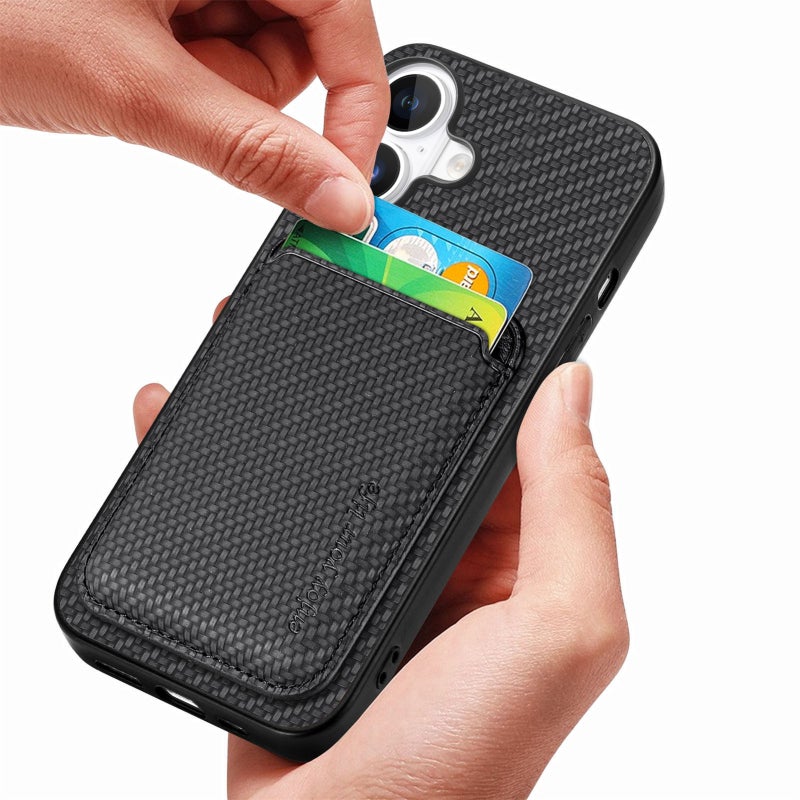 HuHa Protective Cover For iPhone 16 Carbon Fiber Leather Card Magsafe Phone Case(Black) - Image 5