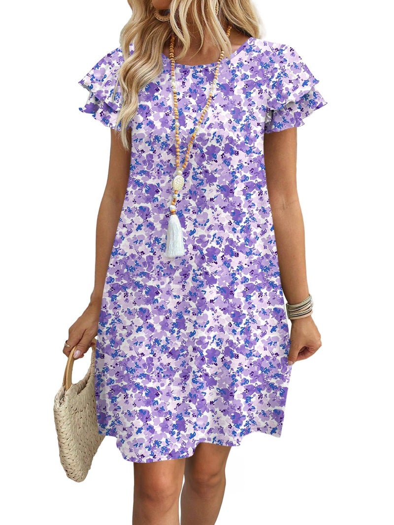 OFEEFAN Purple Lavender Dress Womens Dresses 2026 Spring Summer Sundresses Boho Floral Clothes Hawaiian Casual Outfits Print 05 M - Image 1