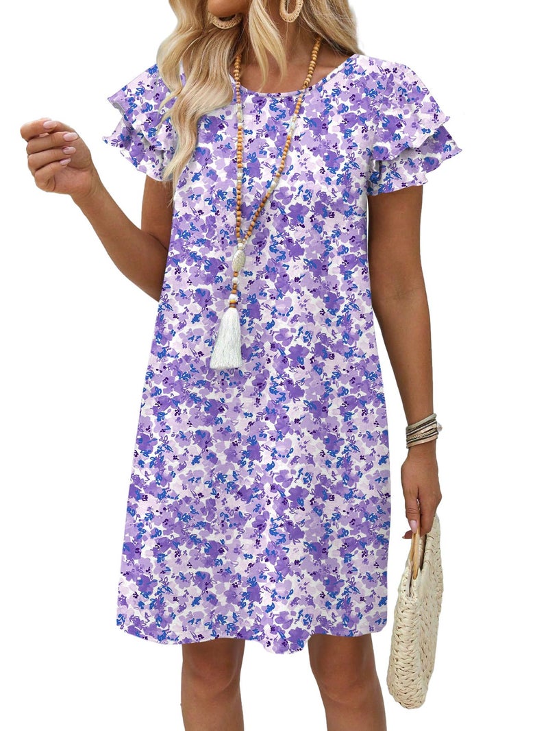 OFEEFAN Purple Lavender Dress Womens Dresses 2026 Spring Summer Sundresses Boho Floral Clothes Hawaiian Casual Outfits Print 05 M - Image 3