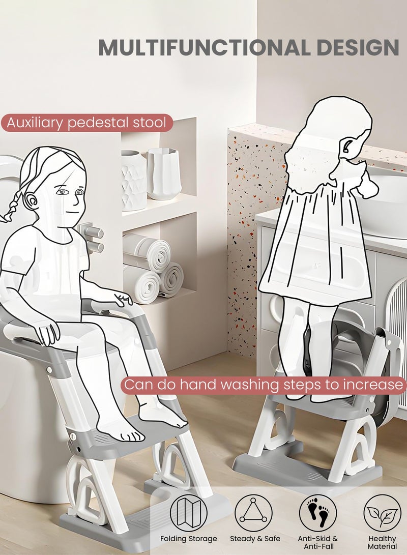 بيبي مقعد نونية الأطفال من رويال بيبي للأطفال مع سلم للمراحيض الغربية، مقعد تدريب على نونية الأطفال للأطفال مع وسادة مقبض للأطفال، كرسي نونية للأطفال، مقعد نونية للأطفال من سن 1 إلى 10 سنوات، صبي وفتاة، رمادي - Image 4