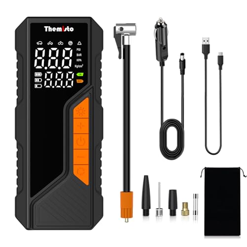 Themisto TH-TY04 Cordless Tyre Inflator 150 PSI, Dual Mode (6000mAh Battery & 12V Port), Pressure Gauge & LED SOS Flashlight I Portable Air Compressor I Car, Motorcycle, Bicycles & Other Inflatables - Image 1