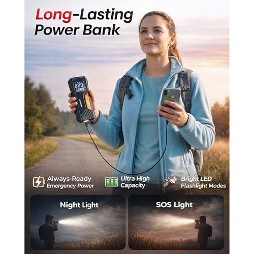Themisto TH-TY04 Cordless Tyre Inflator 150 PSI, Dual Mode (6000mAh Battery & 12V Port), Pressure Gauge & LED SOS Flashlight I Portable Air Compressor I Car, Motorcycle, Bicycles & Other Inflatables - Image 5