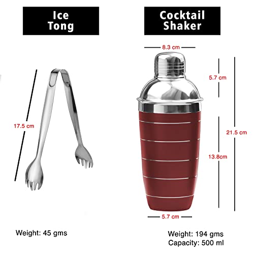 STEREN IMPEX Steren | Pack of 4 Piece Bar Set for Drink/Gift, Double Wall - Ice Bucket with Tong, Peg Measurer & Cocktail Shaker, Ring Design - Cherry - Image 4