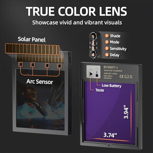 ANDELI Welding Helmet with 4 LED Light, Panoramic Large Viewing Screen 3.94"X3.74" True Color Auto Darkening Welding Helmet, 4 Arc Sensor Wide Shade 4/5-9/9-13 Welder Mask Type-C Charging - Image 3