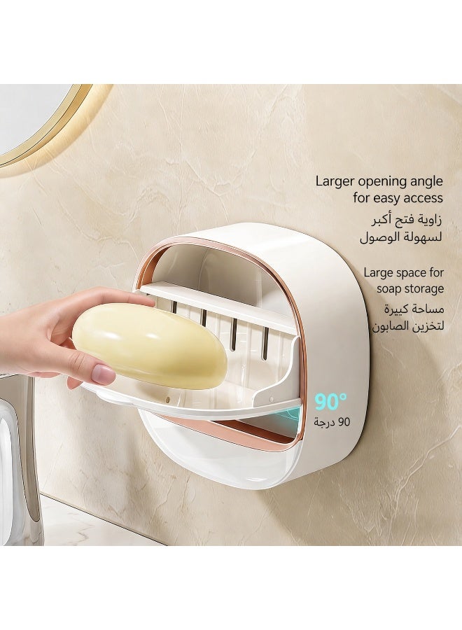 حامل صابون جداري مع غطاء، لاصق جداري سهل التركيب بدون حفر، رف تخزين صابون لتصريف الماء، مناسب للحمامات والمطابخ، حامل صابون - Image 2
