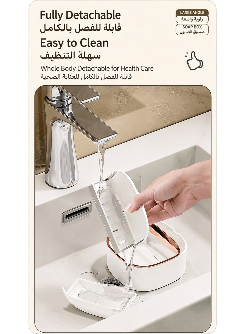 حامل صابون جداري مع غطاء، لاصق جداري سهل التركيب بدون حفر، رف تخزين صابون لتصريف الماء، مناسب للحمامات والمطابخ، حامل صابون - Image 4