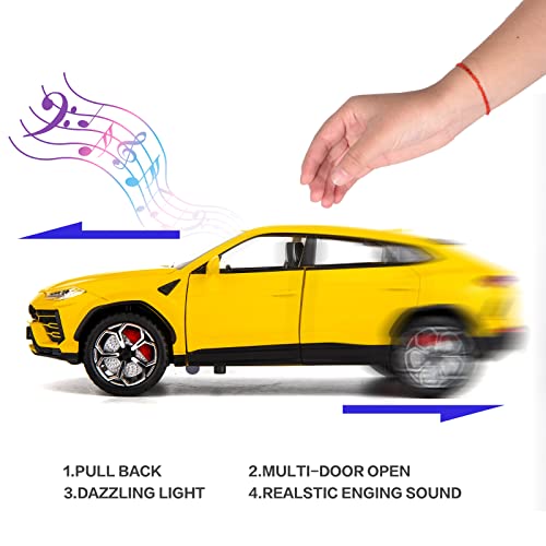 BDTCTK Compatible for 1:24 Lambo Urus Car Model, Diecast Pull Back Car Toy car, Doors Open, Light and Sound, Boys Toys Kids Adults Gifts Yellow - Image 3