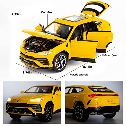 BDTCTK Compatible for 1:24 Lambo Urus Car Model, Diecast Pull Back Car Toy car, Doors Open, Light and Sound, Boys Toys Kids Adults Gifts Yellow - Image 2