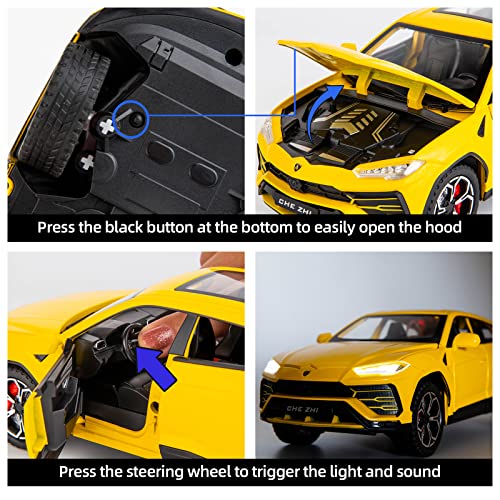 BDTCTK Compatible for 1:24 Lambo Urus Car Model, Diecast Pull Back Car Toy car, Doors Open, Light and Sound, Boys Toys Kids Adults Gifts Yellow - Image 5