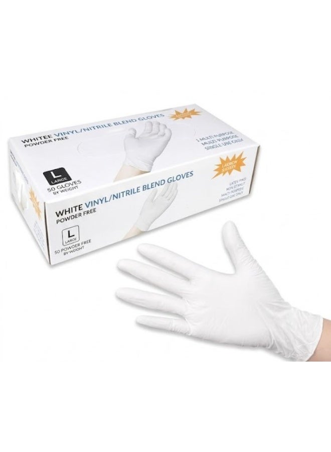 Vinyl White disposable vinyl gloves, large size, 50-pack - latex and powder free - medical examination gloves - surgical gloves, household gloves, cleaning gloves, and food handling gloves - Image 1