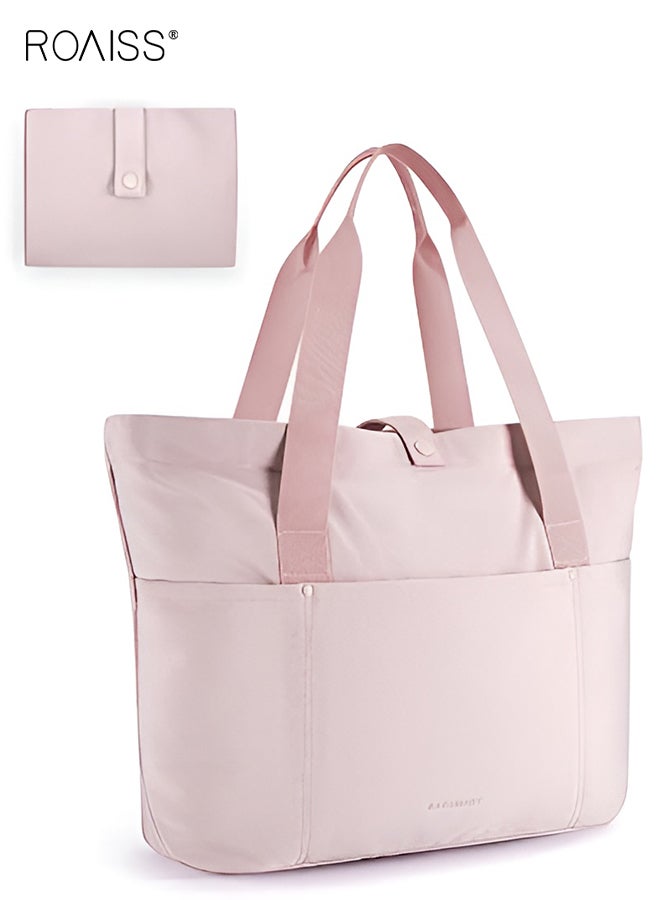 roaiss Unisex Tote Bag Foldable Tote With Zipper Large Capacity Shoulder Bag Top Handle Carryall For Work Travel Shopping And Beach Day Trips Pink - Image 1