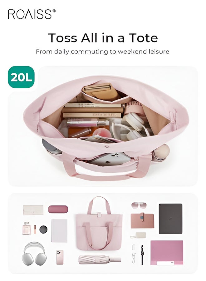 roaiss Unisex Tote Bag Foldable Tote With Zipper Large Capacity Shoulder Bag Top Handle Carryall For Work Travel Shopping And Beach Day Trips Pink - Image 2