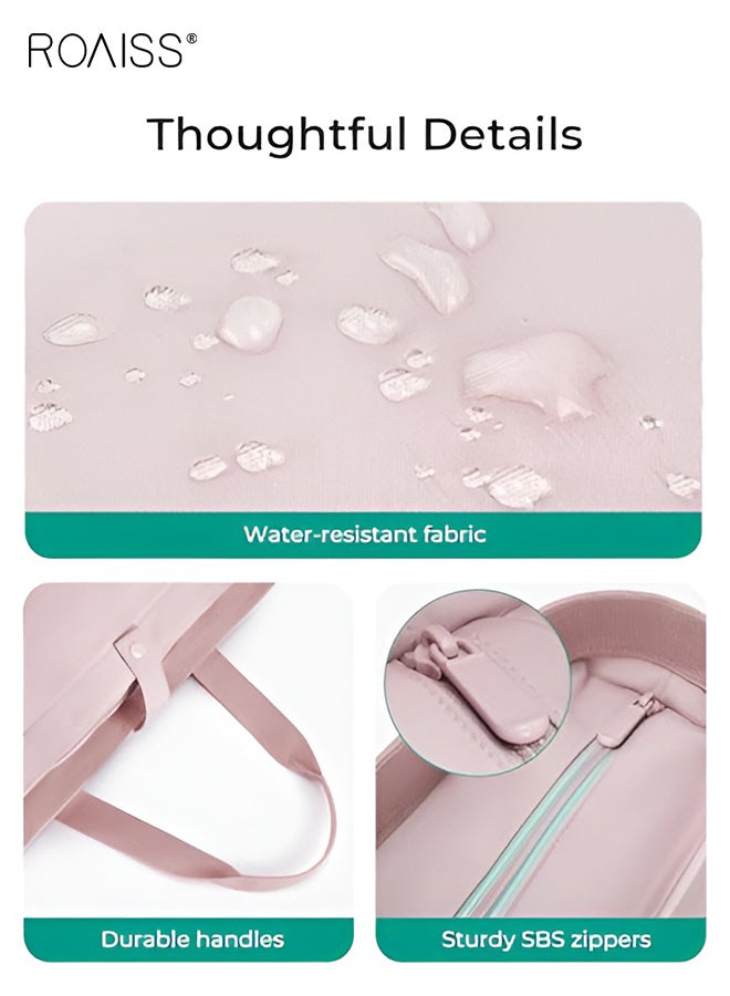 roaiss Unisex Tote Bag Foldable Tote With Zipper Large Capacity Shoulder Bag Top Handle Carryall For Work Travel Shopping And Beach Day Trips Pink - Image 3