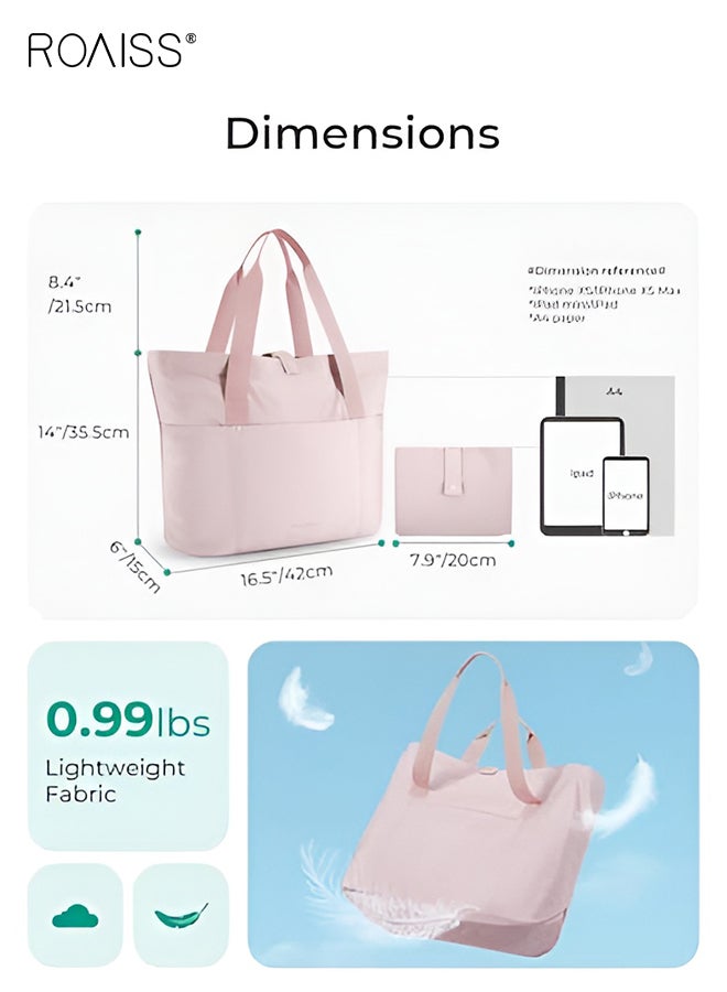 roaiss Unisex Tote Bag Foldable Tote With Zipper Large Capacity Shoulder Bag Top Handle Carryall For Work Travel Shopping And Beach Day Trips Pink - Image 5