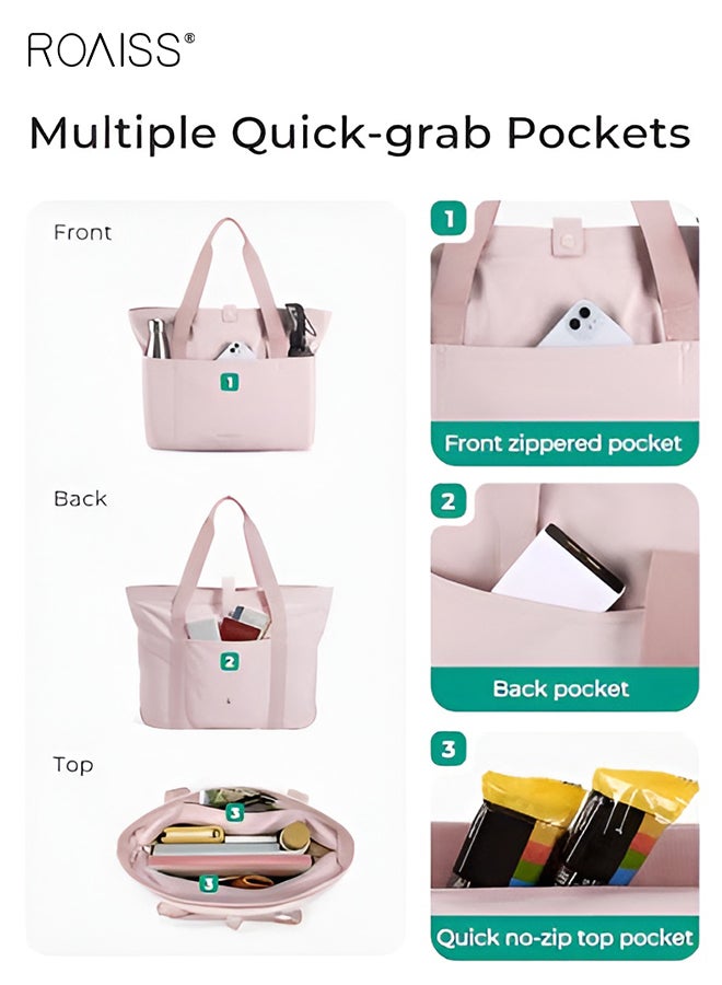 roaiss Unisex Tote Bag Foldable Tote With Zipper Large Capacity Shoulder Bag Top Handle Carryall For Work Travel Shopping And Beach Day Trips Pink - Image 4