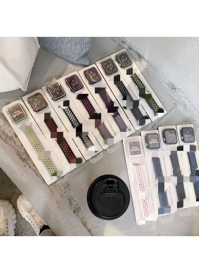 Suitable For Apple Nike Two-color Silicone Watch Band Set For Apple Watch7/SE/6/5/4321 Sport-Color:Black Rose-Exterior Dimension:42mm
