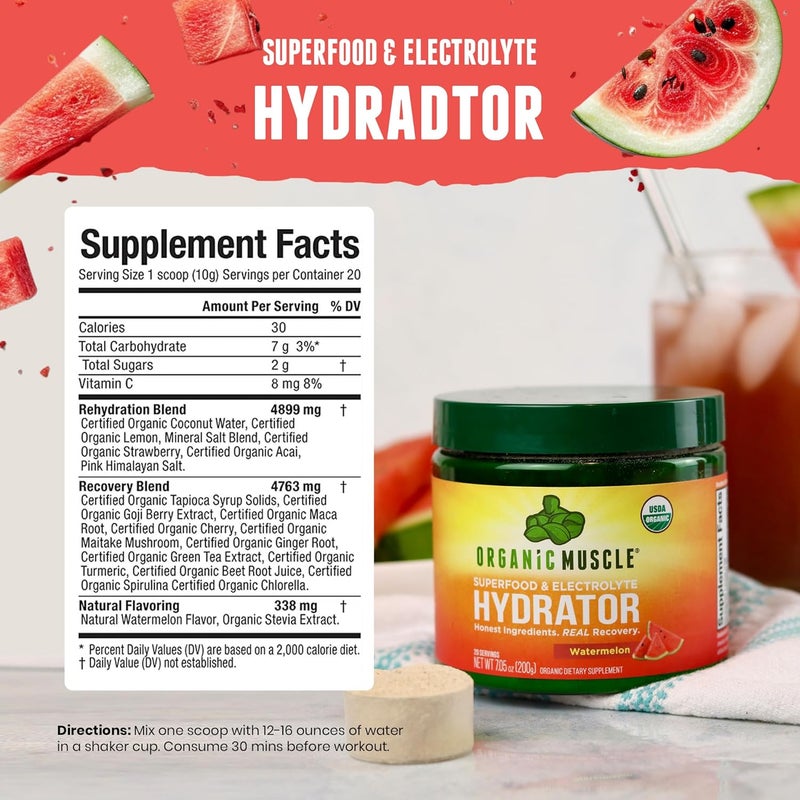 Organic Muscle Hydrator  Natural Electrolyte Powder for Peak Performance  Recovery  Watermelon Flavor 20 Servings - Image 4