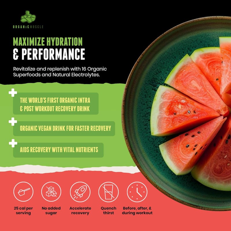 Organic Muscle Hydrator  Natural Electrolyte Powder for Peak Performance  Recovery  Watermelon Flavor 20 Servings - Image 2