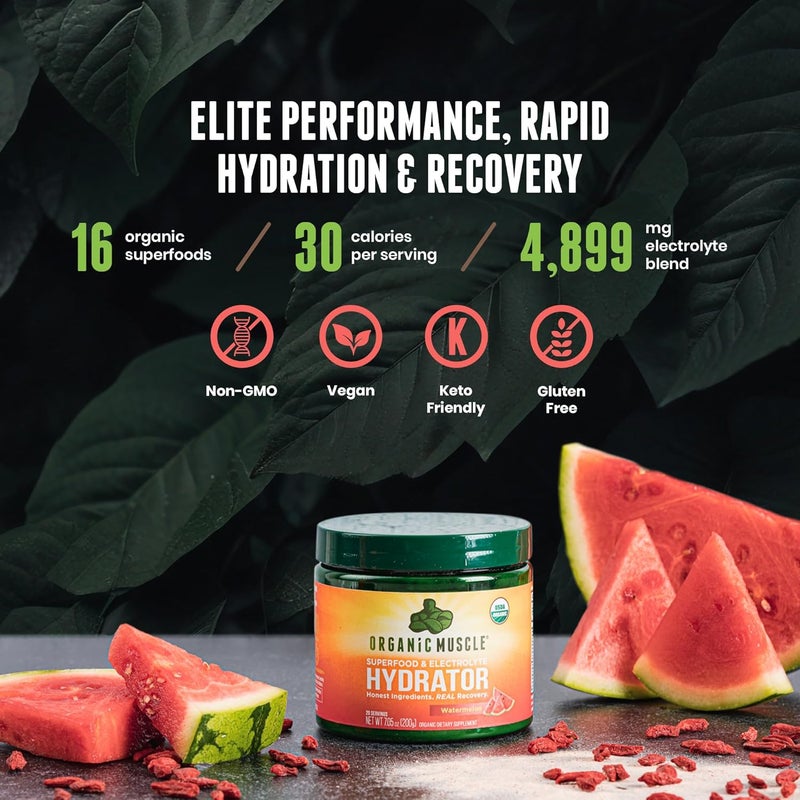 Organic Muscle Hydrator  Natural Electrolyte Powder for Peak Performance  Recovery  Watermelon Flavor 20 Servings - Image 3