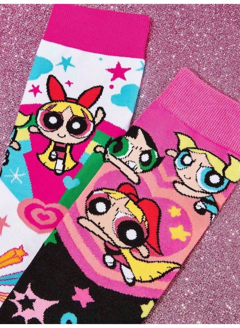 جوارب بنات وردية بشخصيات كرتونية فتيات القوة– زوجان مريحان مناسب للمقاس 36 إلى 39 - Image 3