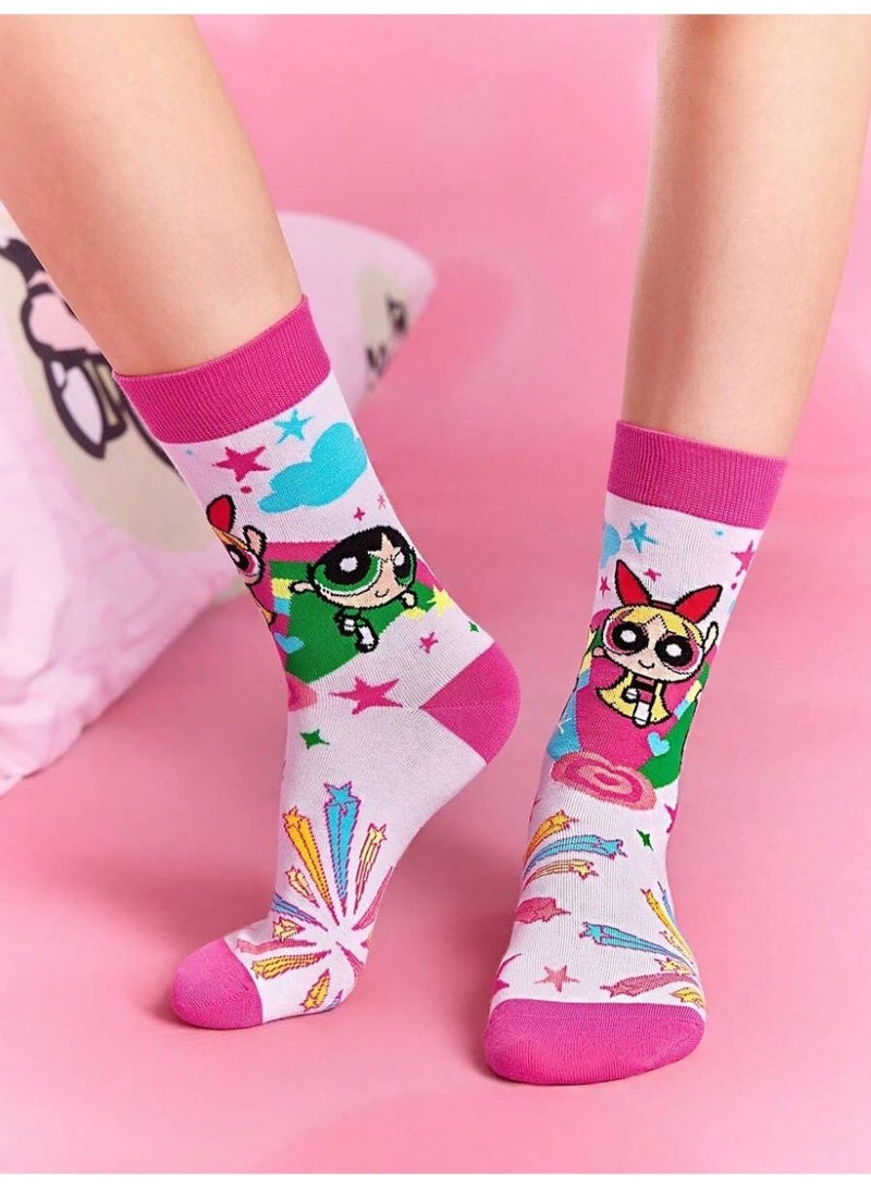 جوارب بنات وردية بشخصيات كرتونية فتيات القوة– زوجان مريحان مناسب للمقاس 36 إلى 39 - Image 5