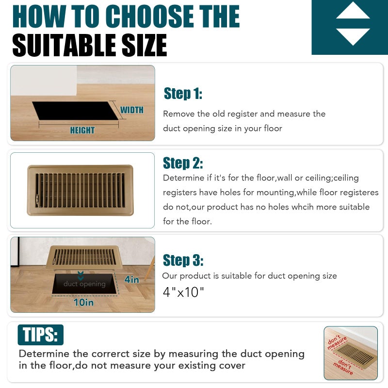 VOISEN Floor Register 4x10, 6 Pack Brown Floor Vent Covers, Heavy Duty Steel Walkable Floor Vents,Vent Covers for Home Floor - Image 4