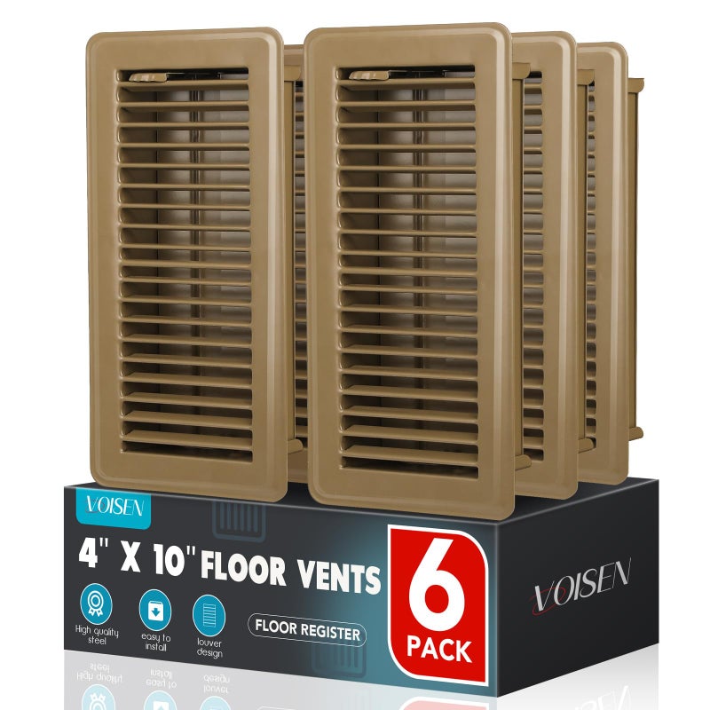 VOISEN Floor Register 4x10, 6 Pack Brown Floor Vent Covers, Heavy Duty Steel Walkable Floor Vents,Vent Covers for Home Floor - Image 1