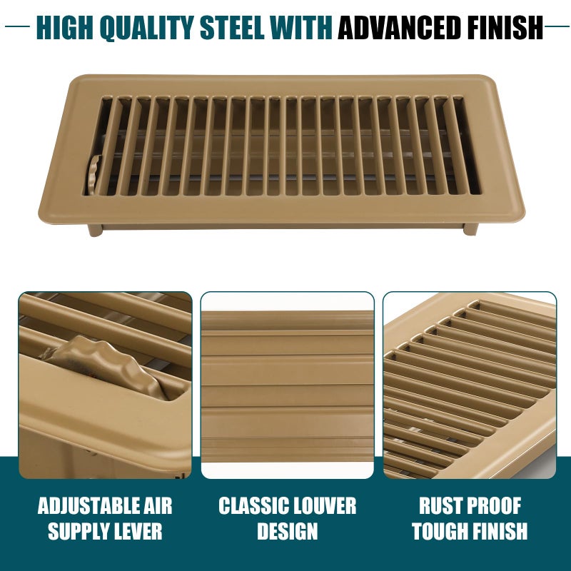 VOISEN Floor Register 4x10, 6 Pack Brown Floor Vent Covers, Heavy Duty Steel Walkable Floor Vents,Vent Covers for Home Floor - Image 5