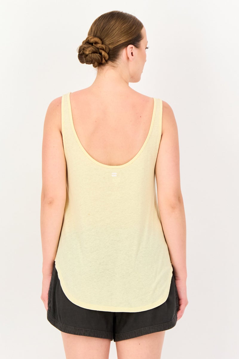 Billabong Women U-Neck Graphic Print Sleeveless Top, Yellow - Image 3