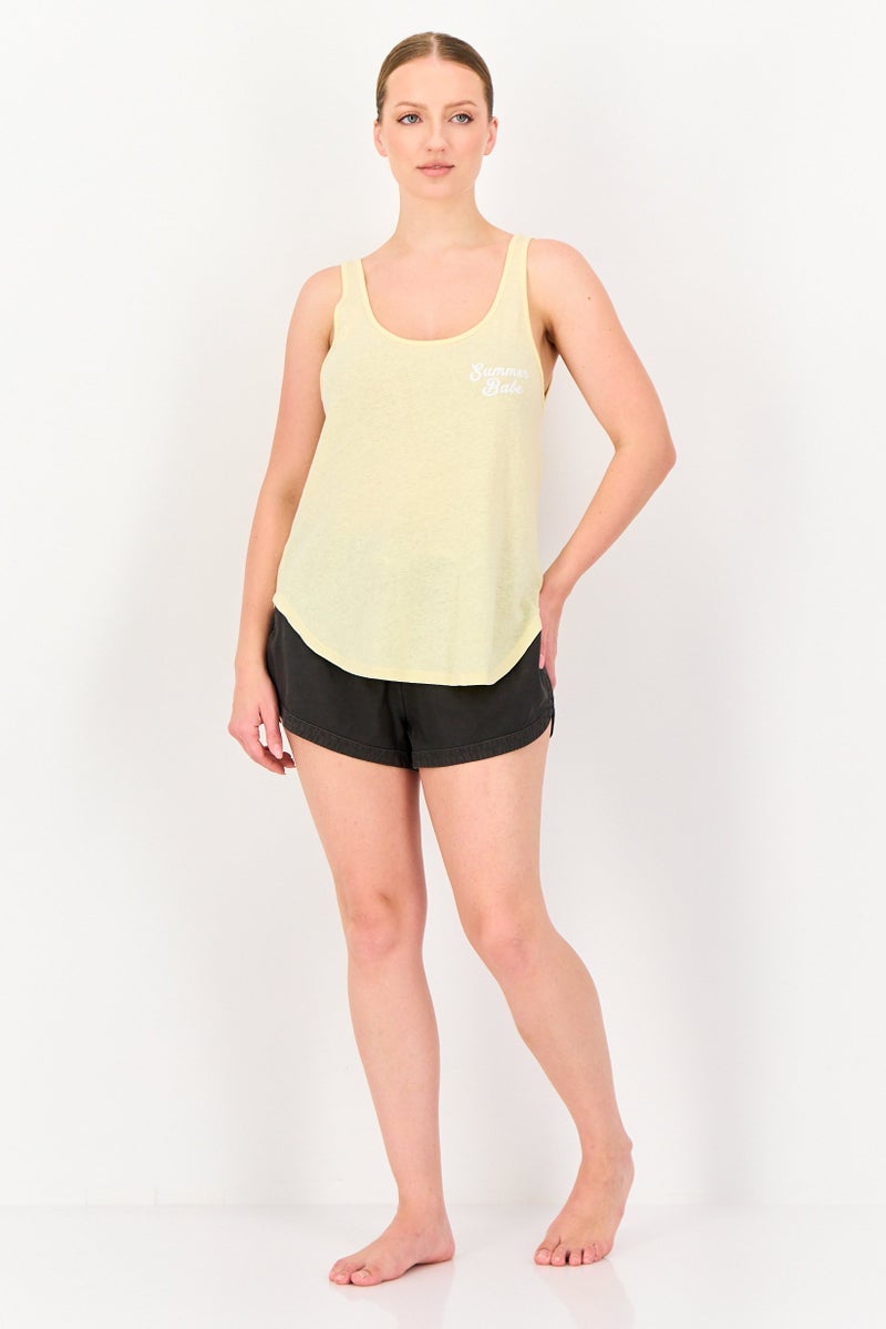 Billabong Women U-Neck Graphic Print Sleeveless Top, Yellow - Image 2