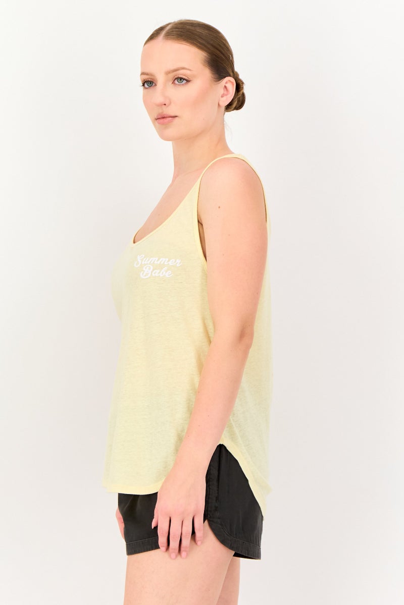 Billabong Women U-Neck Graphic Print Sleeveless Top, Yellow - Image 4