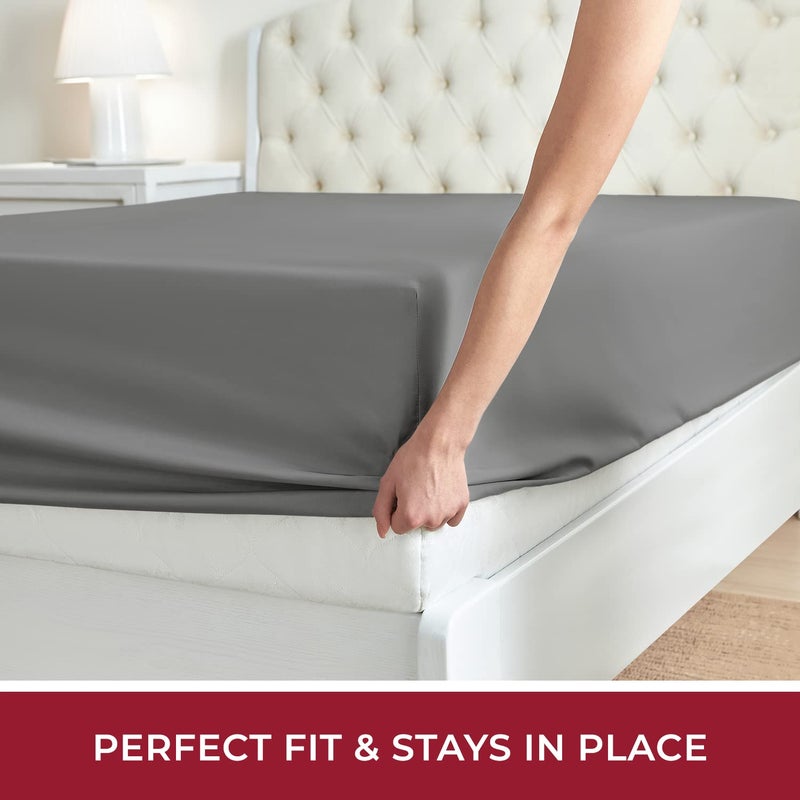 Mellanni California King Fitted Sheet - Iconic Collection Bedding Sheets with up to 16 inch Deep Pocket - Soft & Cooling - Fade & Stain Resistant - 1 PC (Cal King, Gray) - Image 5