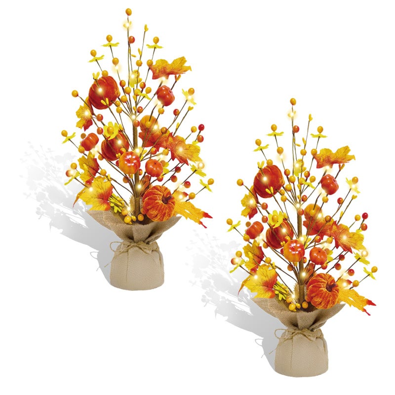 Cherica 2 Pcs Fall Decorations for Home 18 Inch Fall Tree Fall Decor Fake Pumpkin Berry Maple Leaves Table Centerpieces Autumn Harvest Home Decor for Halloween Thanksgiving Party - Image 2