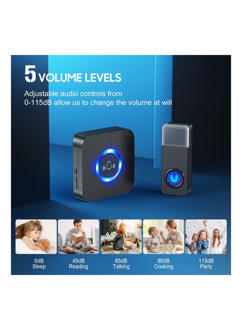 Battery Operated Wireless Doorbell, Cordless Door Bell,【54 Chimes & 4-Level Volume】1000ft Wireless Doorbell Kit IP55 Waterproof Doorbell Home Security Doorbell for Home, Office, Hotel (1 Receiver)