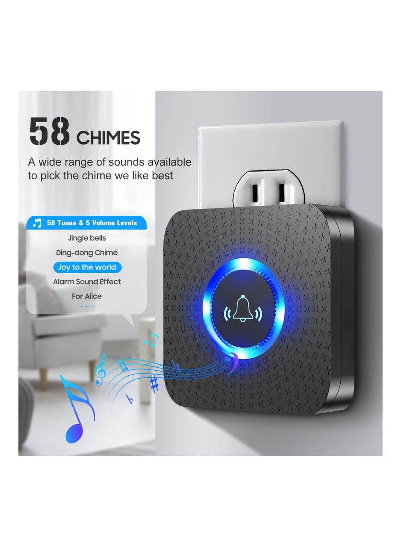 Battery Operated Wireless Doorbell, Cordless Door Bell,【54 Chimes & 4-Level Volume】1000ft Wireless Doorbell Kit IP55 Waterproof Doorbell Home Security Doorbell for Home, Office, Hotel (1 Receiver)