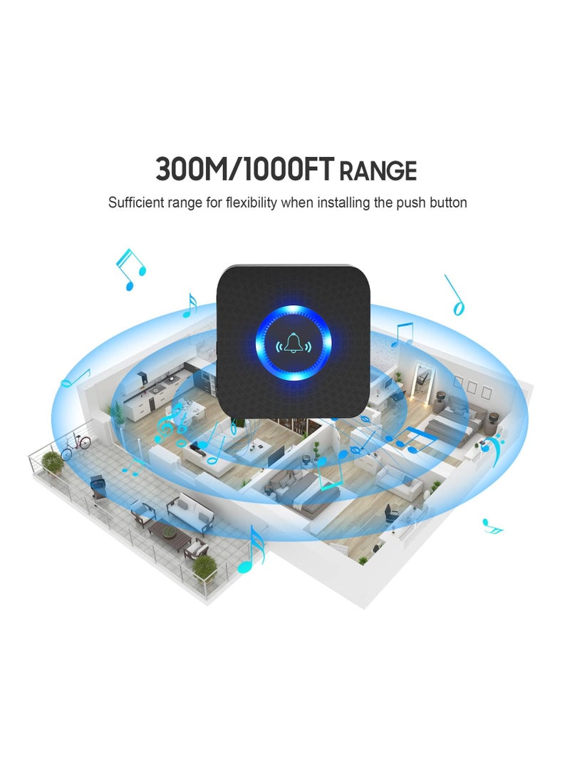 Battery Operated Wireless Doorbell, Cordless Door Bell,【54 Chimes & 4-Level Volume】1000ft Wireless Doorbell Kit IP55 Waterproof Doorbell Home Security Doorbell for Home, Office, Hotel (1 Receiver)