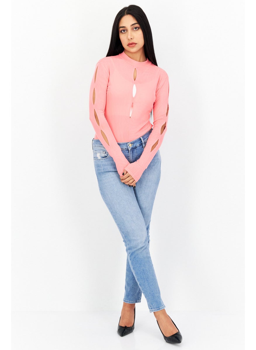 RIVER ISLAND Women Textured Long Sleeve Bodysuit, Pink  - Image 2