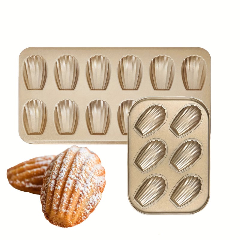 12 Cavity Madeleine Baking Pan Non Stick Thickened Golden Oven Safe Cookie Tray - Image 1