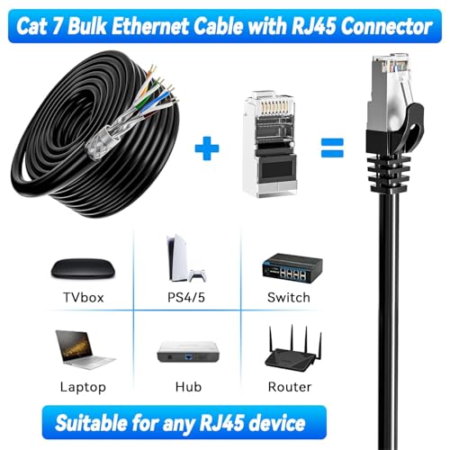 Soibke Cat 7 Outdoor Ethernet Cable 200ft Bulk (10 RJ45), Cat7 SFTP Triple Shielded Ethernet Cable, High Speed 10Gbps, 24AWG, Waterproof, Direct Burial, UV Resistant Internet Cables 200ft for Modem Router - Image 3