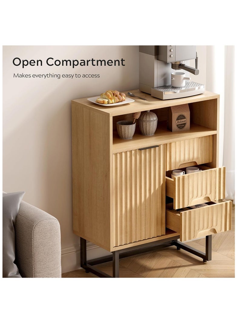 Chogori Fluted Bathroom Floor Cabinet with Sliding Door, Modern 3 Drawers Storage Organizer with Black Metal Base Adjustable Shelf Wood Storage Cabinet Freestanding for Bathroom Kitchen Dining Room  - Image 5