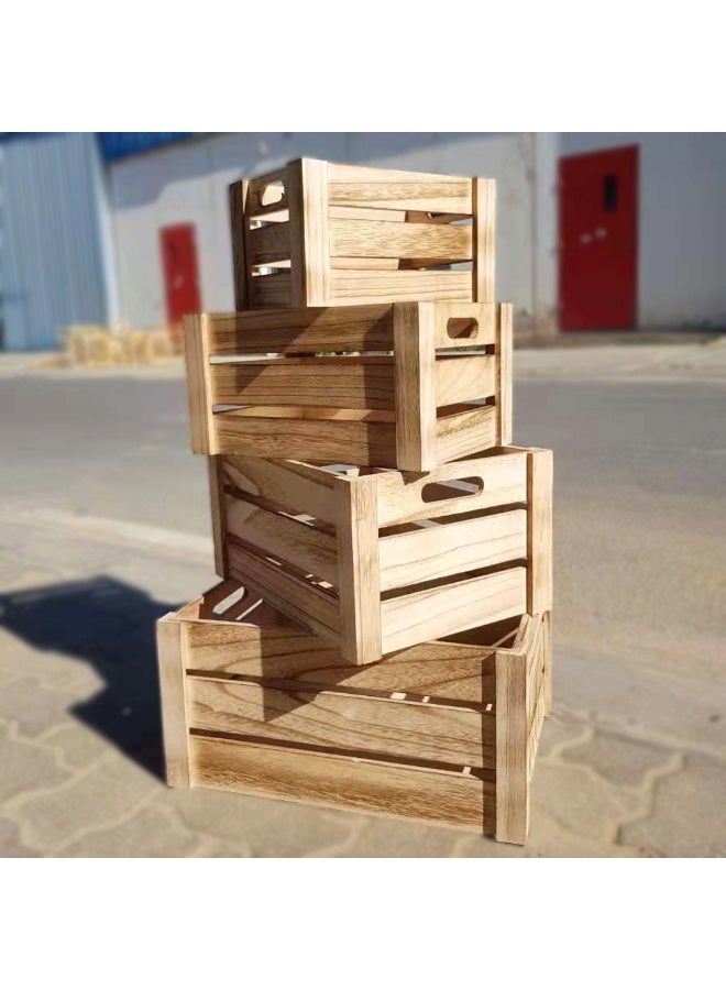 LINGWEI Wooden Storage Box with Handles Decorative Rustic Style Nesting Crates 4 Pieces Wooden Container Box For Home Display - Image 1