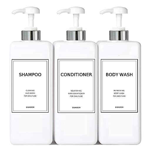 DIDROOM Modern Silver Shampoo and Conditioner Dispenser (21 oz, Pack of 3) Refillable Pump Bottle Set Empty Shower Plastic Bottles with Pump for Bathroom Body Wash Soap and Shower - Image 1