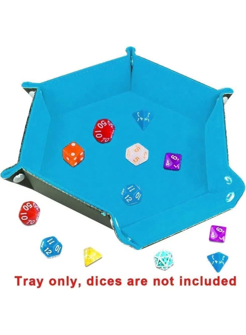 Dice Tray Metal Dice Rolling Tray Holder Storage Box for Table Games Double Sided Folding Thick PU Leather and Velvet Holder Storage Box (BLUE) - Image 5