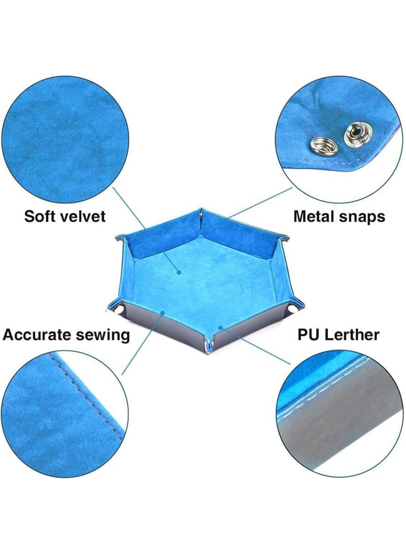 Dice Tray Metal Dice Rolling Tray Holder Storage Box for Table Games Double Sided Folding Thick PU Leather and Velvet Holder Storage Box (BLUE) - Image 2